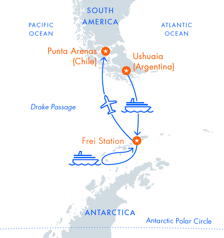 mappa percorso antarctica