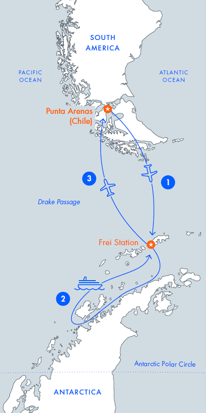 mappa percorso antarctica